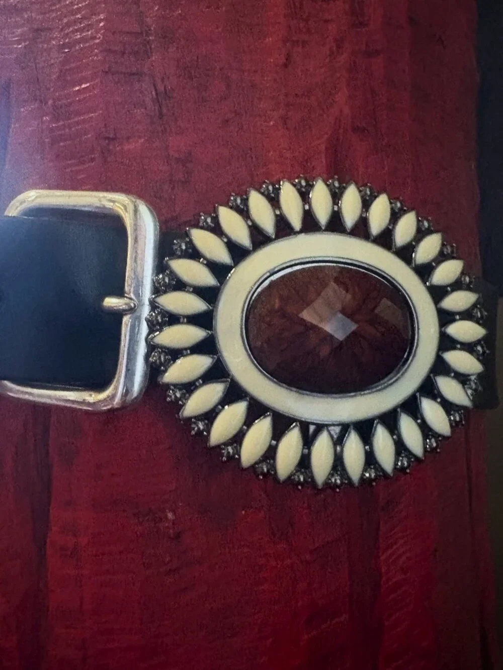 Faceted Tortoise LARGE Scarf/Belt Buckle/Pocket Cuff/Brooch with Clip Vintage